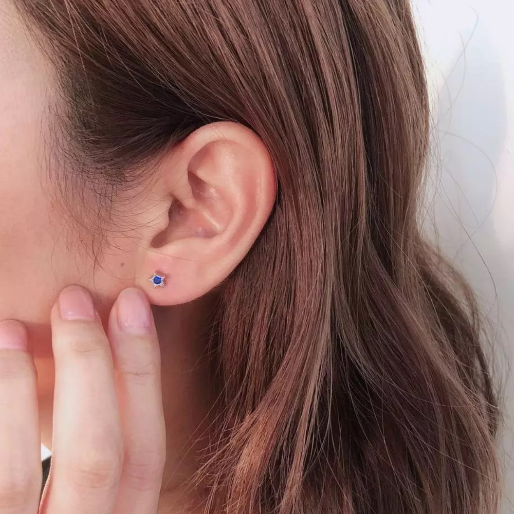 Sterling Silver 925 Blue Star Stud Earrings - Picture 2 of 4